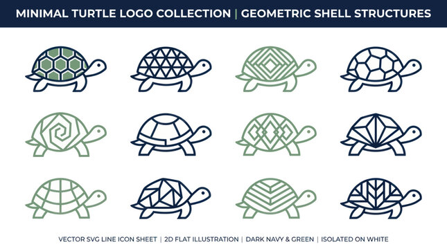 Minimal Turtle Logo Collection: Geometric Shell Designs