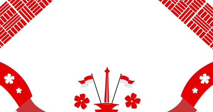 Copy space background animation with red and white ornamental decoration as a symbol of the Indonesian flag
