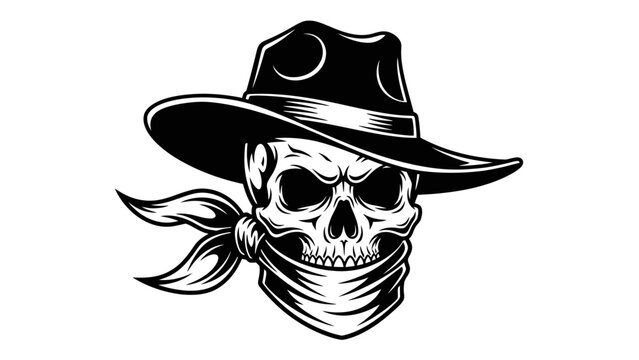 Skull Bandit Mascot Logo with Cowboy Hat and Bandana