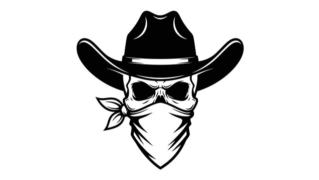 Outlaw Cowboy Skull with Bandana and Hat Vector Illustration