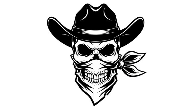 Outlaw Cowboy Skull with Bandana and Hat