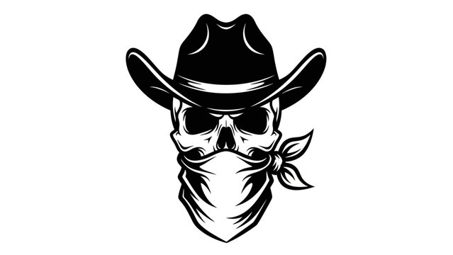 Outlaw Cowboy Skull with Bandana Mask Illustration