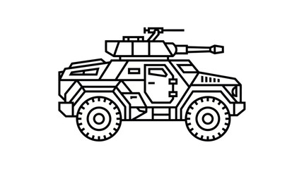 Armored Military Vehicle Icon - Line Art Illustration © wati