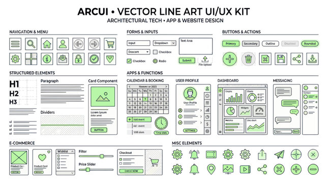 UI/UX Design Kit: Vector Line Art for Apps, Websites, and Architecture