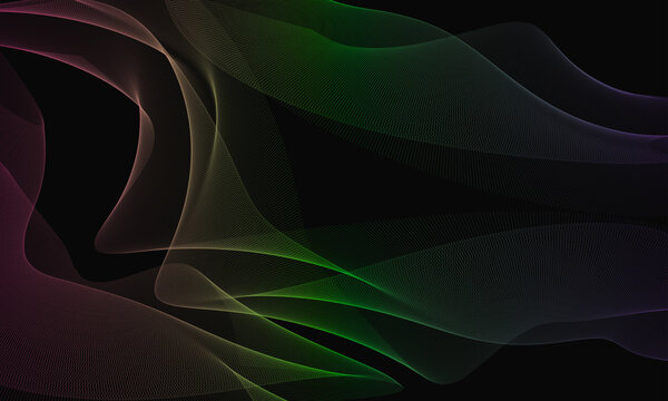 Vibrant multicolored wavy mesh pattern on a dark background with green and purple hues