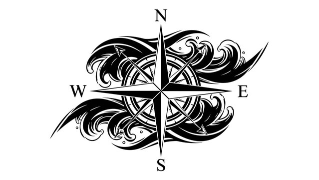 Nautical Compass Rose with Wave Design