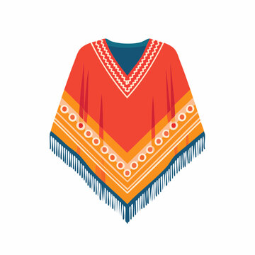 Colorful Mexican Poncho with Fringes