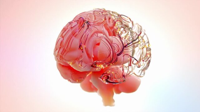 Brain with bright, Pastel sweet colors. Neuron connections. Futuristic medical technology concept. Can be used in medical elements or science, 3D Render.