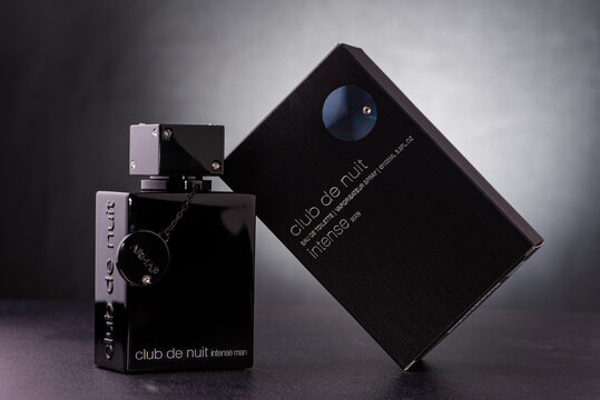 Araras, S&atilde;o Paulo, Brazil. May 31, 2026. Club de Nuit Intense perfume. Photo taken against a dark background, low key, selective focus.