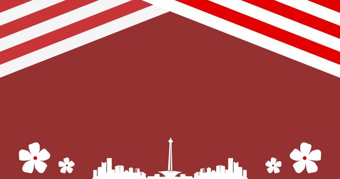 Copy space background animation with red and white ornamental decoration as a symbol of the Indonesian flag