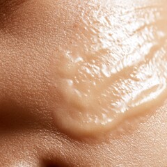 Fototapeta premium Macro detail of cosmetic peeling serum spread across healthy facial skin, premium beauty editorial photography