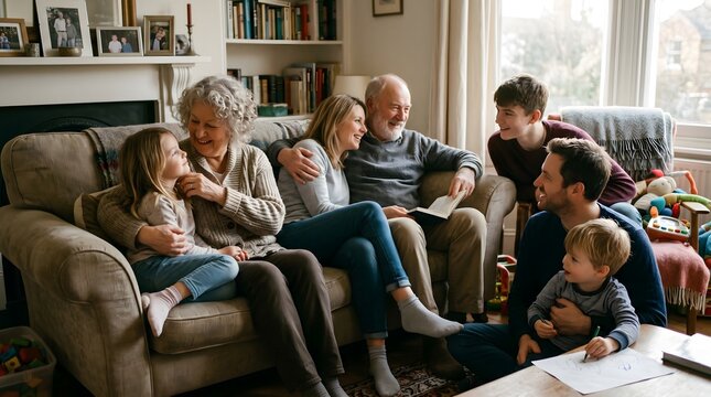 Multigenerational family spending quality time together in the living room
