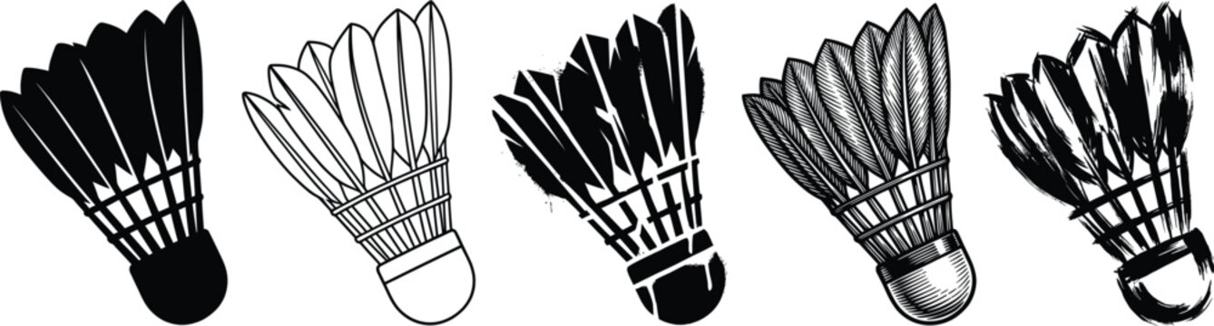 Badminton shuttlecocks silhouette set in various styles against a clean background in eps format