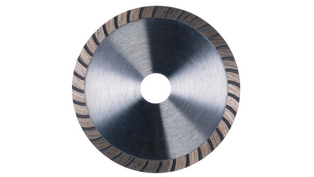 Circular diamond saw blade with segmented edge, isolated on transparent background