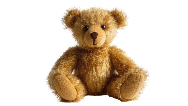 Fluffy brown teddy bear toy, isolated on transparent background