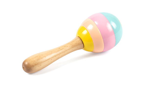Colorful striped maraca musical instrument on white background, isolated object