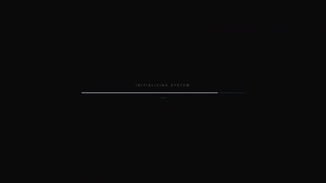 Abstract digital loading screen interface with a progress bar, illustrating a system process, data transfer, or software update in progress on a dark background