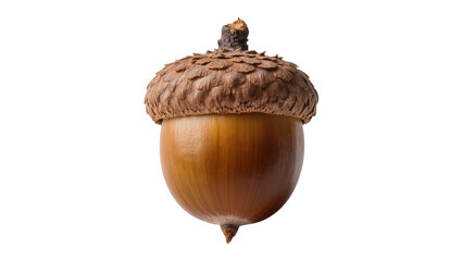 Brown acorn with textured cap and stem, isolated on transparent background © Luca