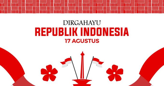 Animated text 'Dirgahayu republik indonesia' with red and white ornamental decoration as a symbol of the Indonesian flag