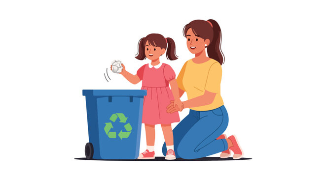 Parent teaching a child how to sort recyclable materials encourages environmental responsibility, sustainable habits, and eco-friendly community values