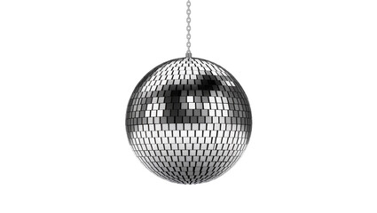Obraz premium Shiny disco ball with metal chain, isolated on transparent background