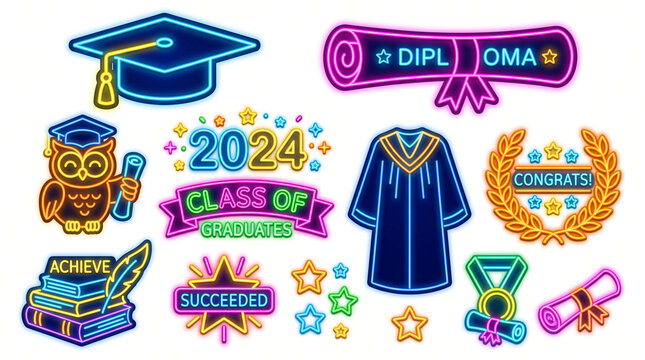 Neon Color Graduation Clipart Collection for School and University Projects