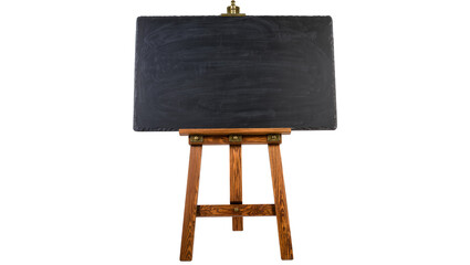 Rectangular slate blackboard on wooden easel, isolated on transparent background © Sorin