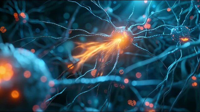 Glowing Neural Network Connections with Microscopic Brain Cell Visualization.