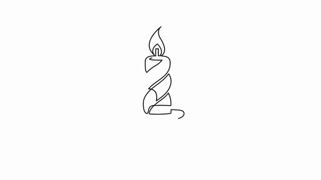 Candle with twisted pattern on a retro holder continuous line drawing animation for decor
