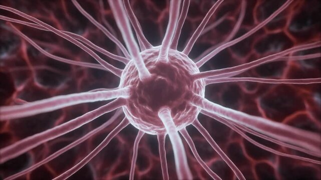 3D animation of a centrosome with glowing spindle fibers