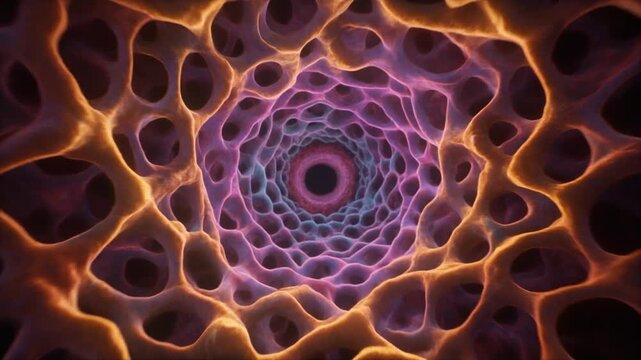 Abstract biological centrosome structure spiraling in cellular space