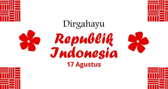 Animated text 'Dirgahayu republik indonesia' with red and white ornamental decoration as a symbol of the Indonesian flag