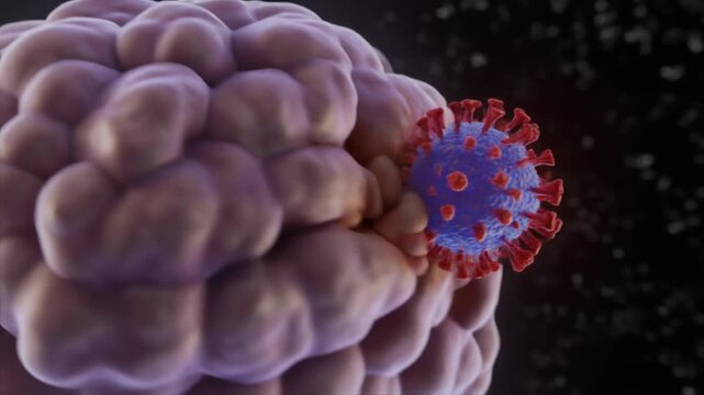 Virus particle moving around a cellular centrosome organelle