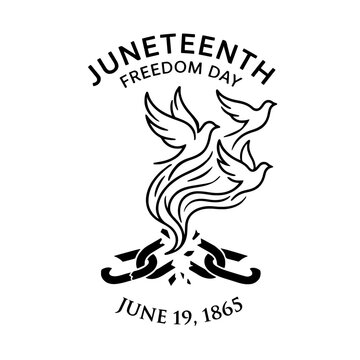 Vector illustration of a flying freedom birds for Juneteenth, symbolizing liberation, equality, hope and African American heritage, isolated on a transparent background