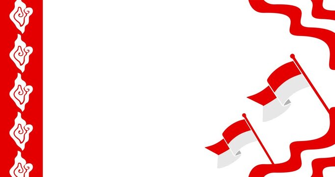 Copy space background animation with red and white ornamental decoration as a symbol of the Indonesian flag
