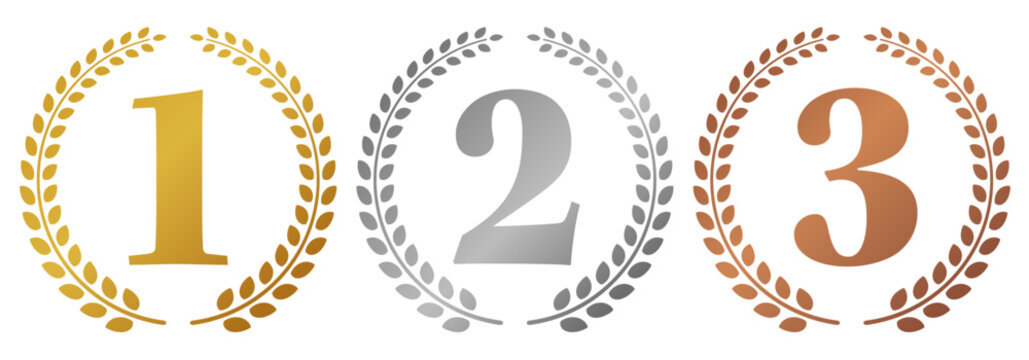 金銀銅メダルリボンセット 月桂冠付きアワードバッジ素材　Gold Silver Bronze Medal Ribbon Set Laurel Award Badge Design
