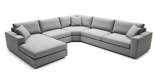 Modern grey sectional sofa with chaise lounge isolated on white background.