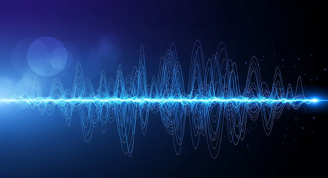 Blue abstract sound wave audio frequency visualization background with frequency visualization abstract technology equalizer vibration background electronic communication waveform soundwave