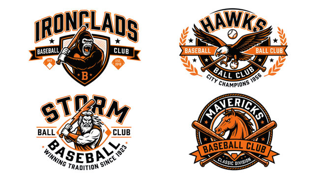 Baseball Club Emblems: Gorilla, Eagle, Viking, Horse Logos
