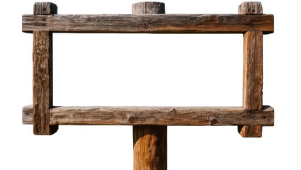 Rustic wooden signpost frame with weathered planks, isolated on transparent background © Constantin