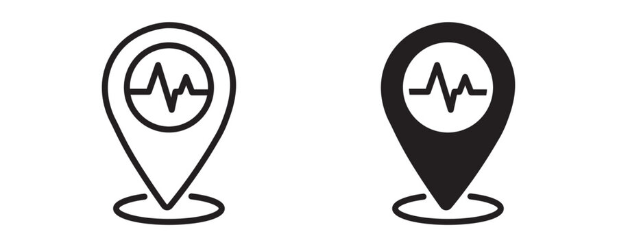 Earthquake Location Icon Set, Outline Style & Solid Icons, Vector Illustration