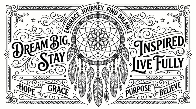 Inspirational Dreamcatcher with Motivational Quotes and Ornate Designs