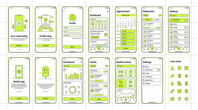 Mobile App UI Design Template: Health and Wellness App Screens