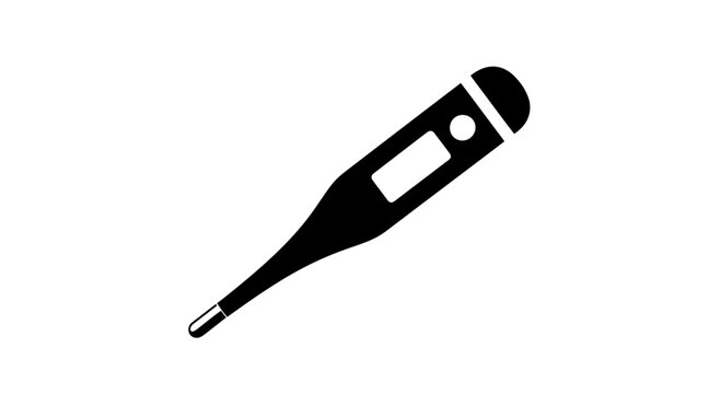 Digital thermometer with LCD display on white background, medical device for measuring body temperature