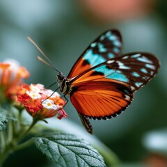 Naklejka premium Butterfly feeding on flowers garden nature photography close-up view