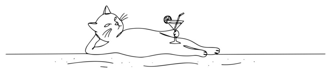 cat lying on the beach with cocktail in paw © Wieslaw
