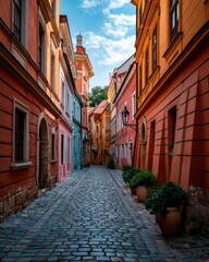 Fototapeta premium Daylight photography of colorful cobblestone streets in historic towns