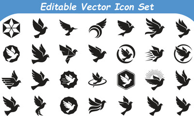 Fototapeta premium Modern vector icon set of doves and avian symbols with silhouette collection abstract minimalist