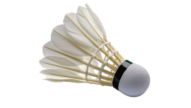 White feather shuttlecock with cork base, isolated on transparent background