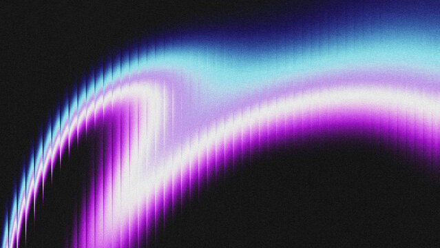 Abstract retro vapor wave background with a grainy gradient wave in purple, blue, and white, featuring vertical glitch streaks.